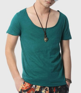 Men Fashion V Neck Cotton T-Shirts Retro Brand