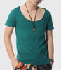 Men Fashion V Neck Cotton T-Shirts Retro Brand