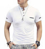 Mandarin Collar Solid Cotton T Shirt with Buttons for Men