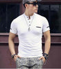 Mandarin Collar Solid Cotton T Shirt with Buttons for Men